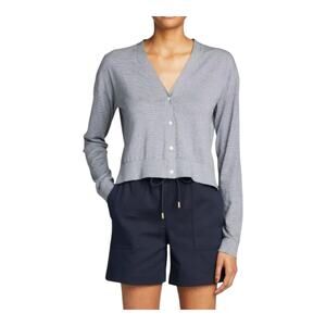 Theory Hanelee C. Hudson Lightweight Striped V-neck Cardigan Preppy Women's M